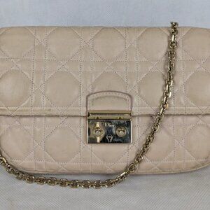 Authentic Christian Dior Miss Promenade Wallet Leather Crossbody Bag Beige